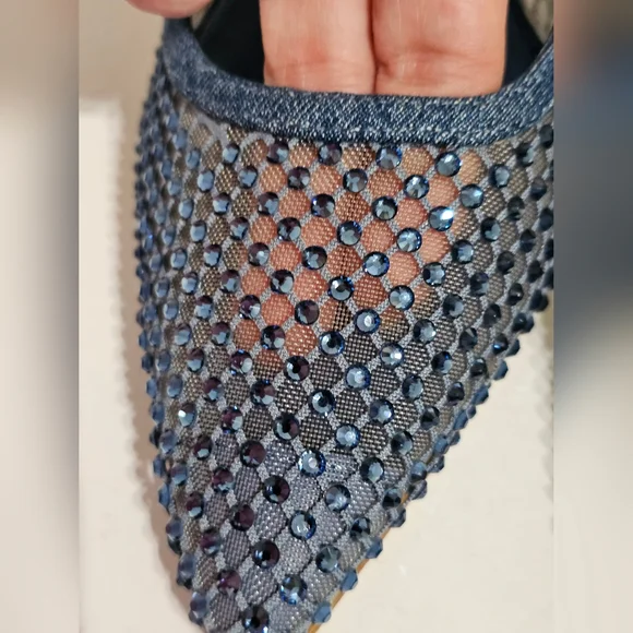 Nine West Freshe Denim Rhinestone Mesh Stiletto Pumps New Size 10 - Picture 10 of 16